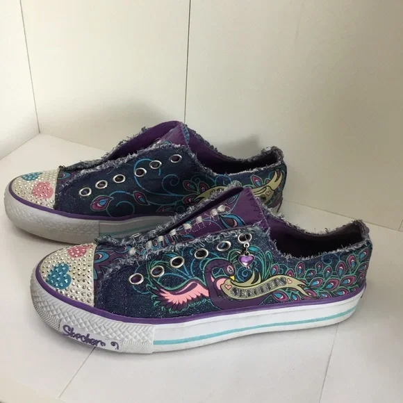 Girls Skechers Sneakers Twinkle Toes Shuffles Peacocks Tennis Shoes Size 5 - Picture 12 of 14